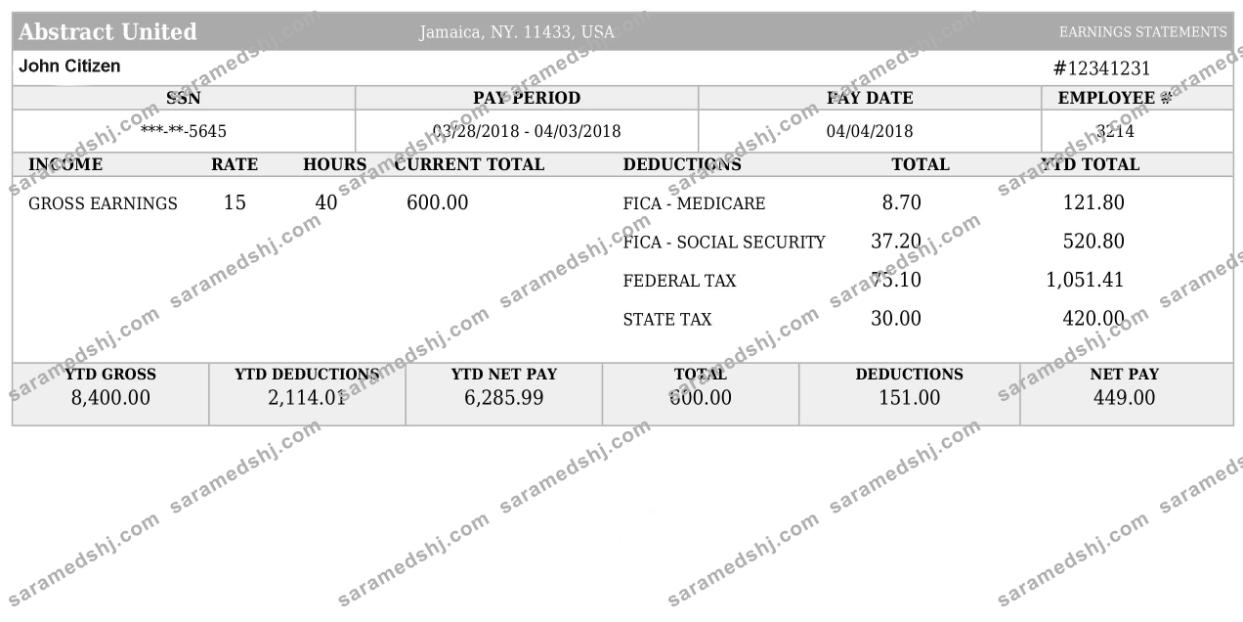 USA ABSTRACT united payslip Word and PDF formats